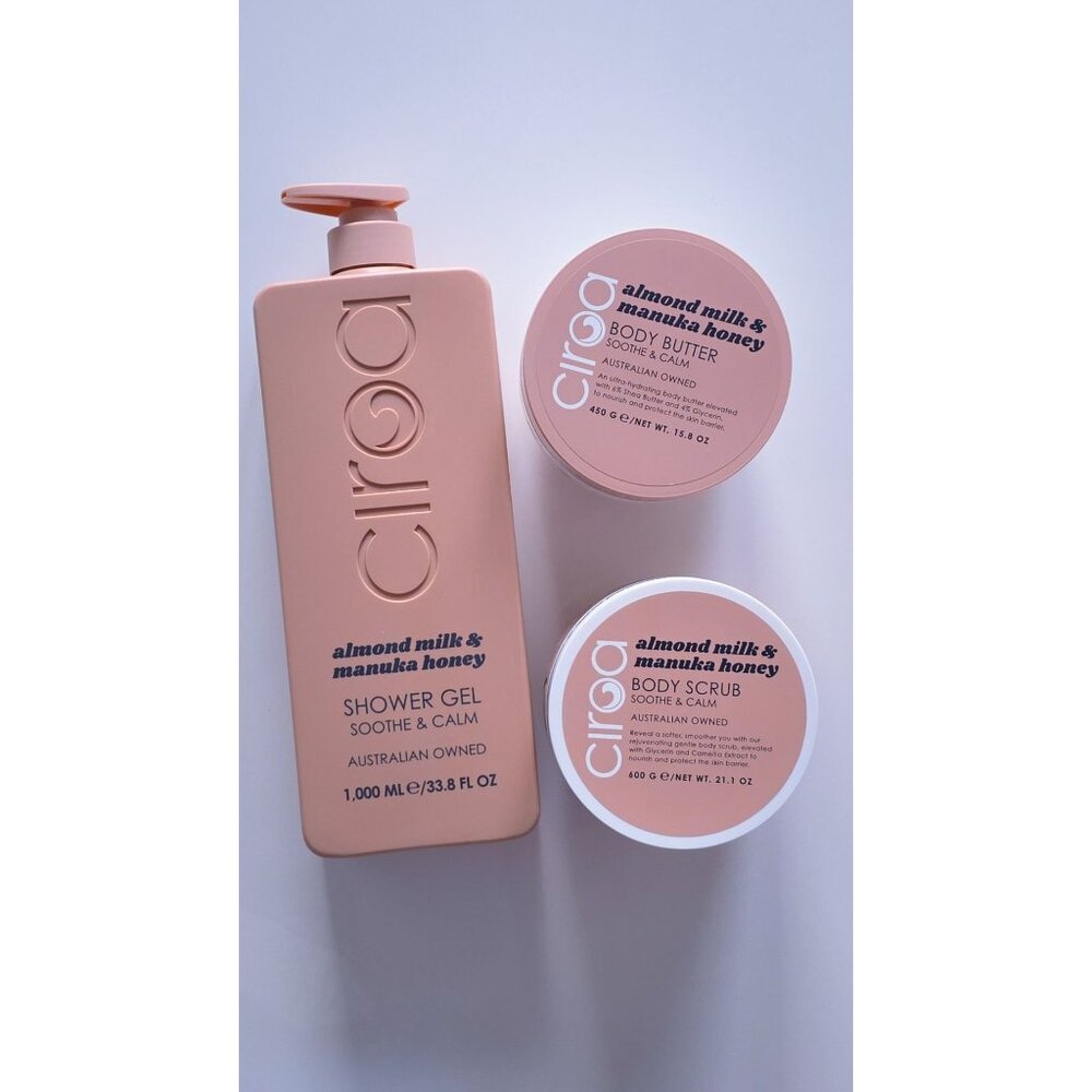 Ciroa Almond Milk Manuka Honey Body Care Set Shower Gel Scrub Butter 3pc
